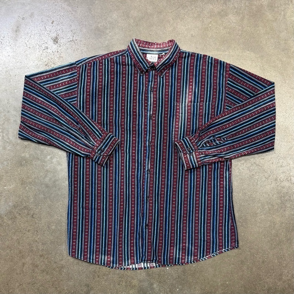 Vintage Ash Creek Trading Men’s Striped Flannel Shirt L Faded Distressed
